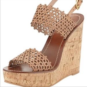 Tory Burch Wedges brown floral leather size 10